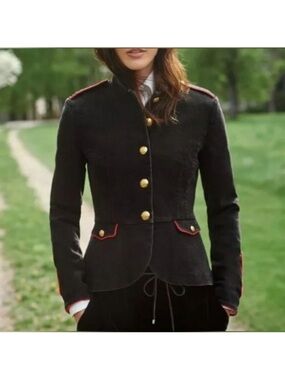 RARE Lauren Ralph Lauren Women 8 Denim Military Band Velvet Red Trim Gold Crest